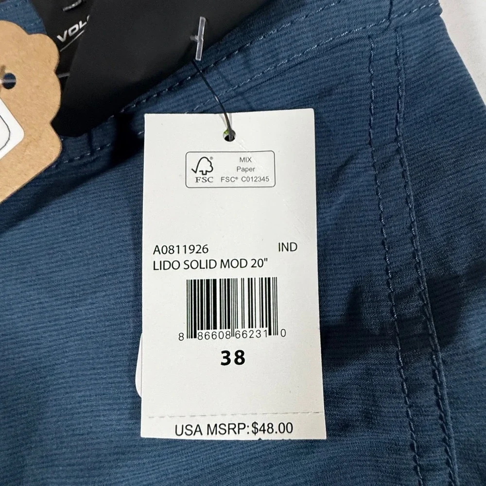 Volcom Lido Solid Mod 20 Boardshorts Indigo Blue Mens 38 A0811926 NEW